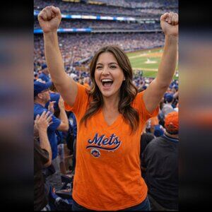 New York‎ Mets MLB Baseball V Neck Orange Tee Size Large New Majestic